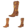 thumbnail image 5 of Women Mid Calf Western Sunflower Boots With Floral Embroidery Square Toe Pull For Country Idyll Concerts And More, 5 of 8