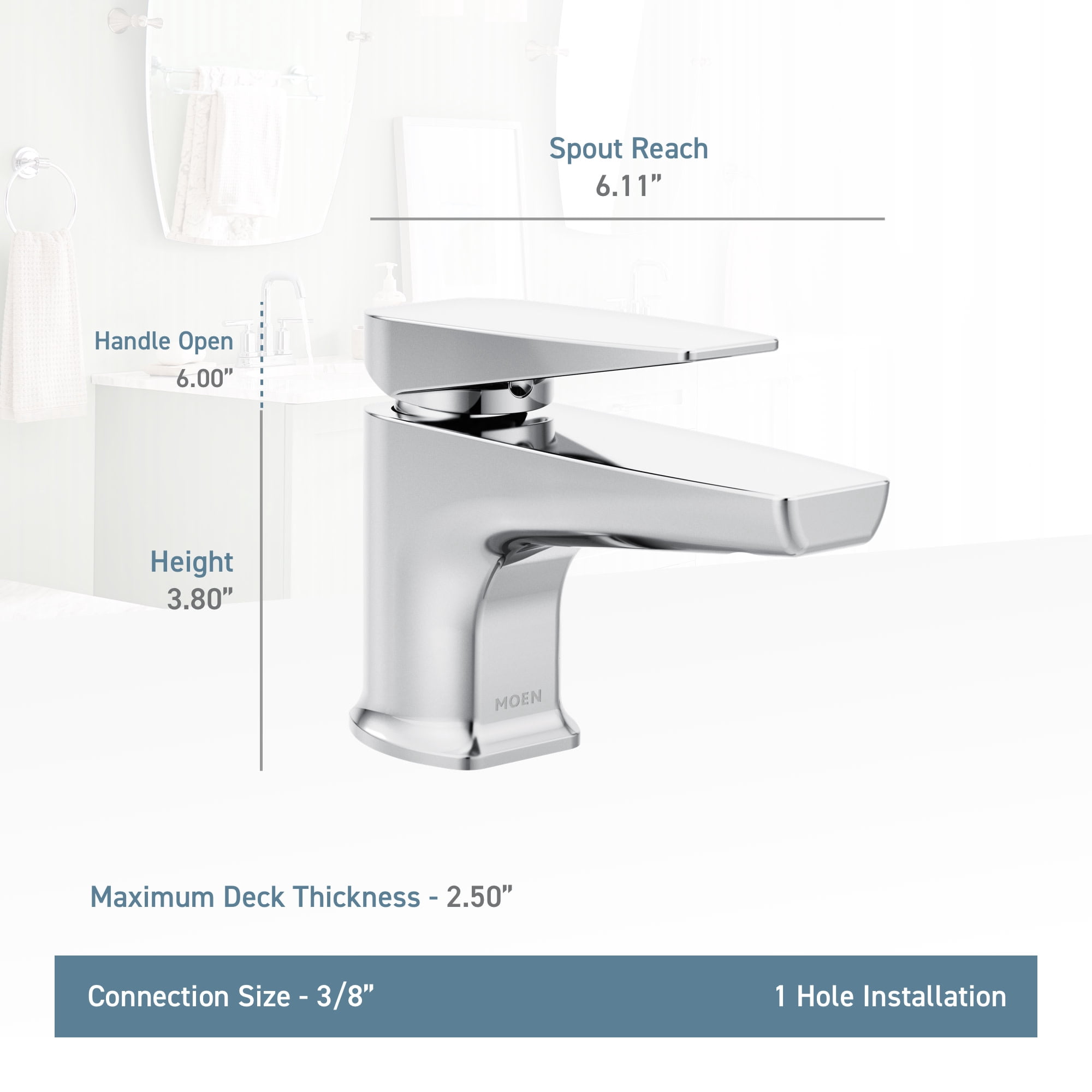 Moen S8001 Via Single Hole Bathroom Faucet - Chrome