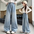 thumbnail image 6 of Girls' Jeans Denim Elastic Wasit Wide Leg Baggy Loose Soft Kids Clothes Size 9-10 Years, 6 of 8