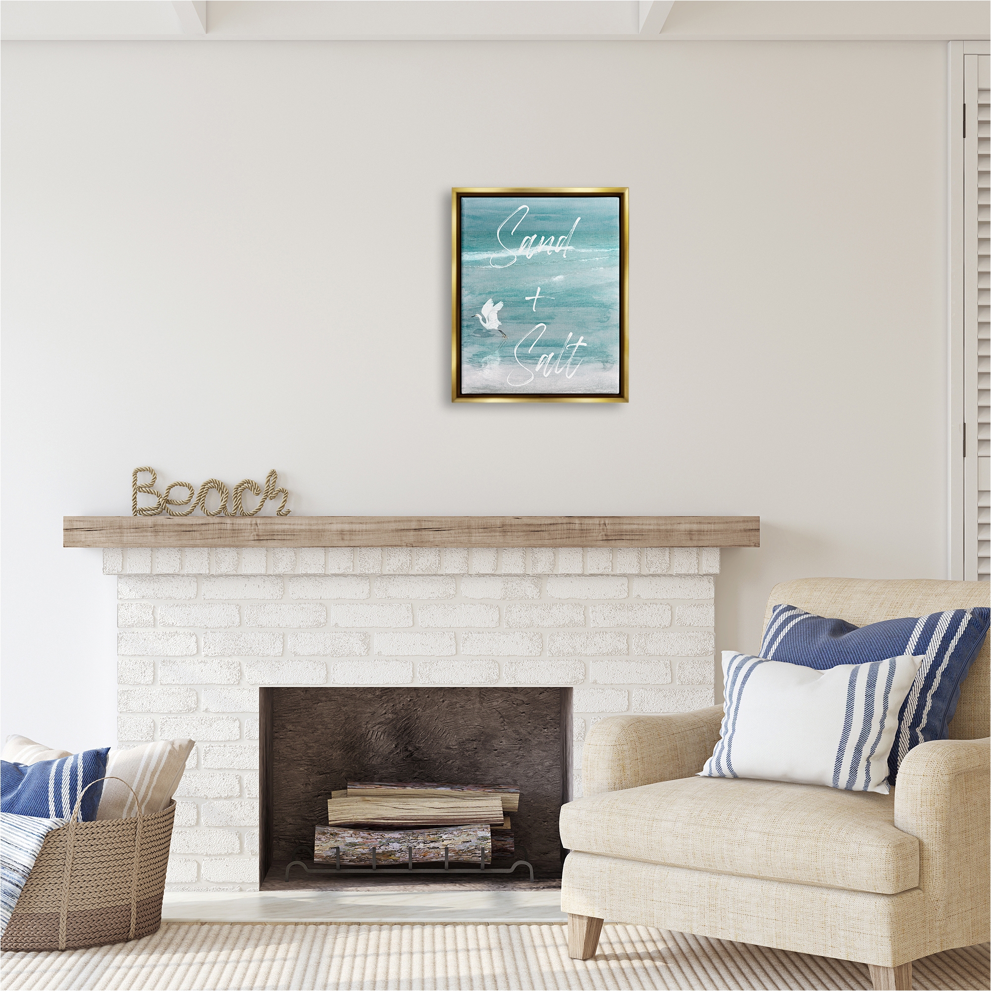 Stupell Industries Sand & Salt Beach Phrase Animals & Insects Painting Gold Floater Framed Canvas Art Print Wall Art, 17 x 21