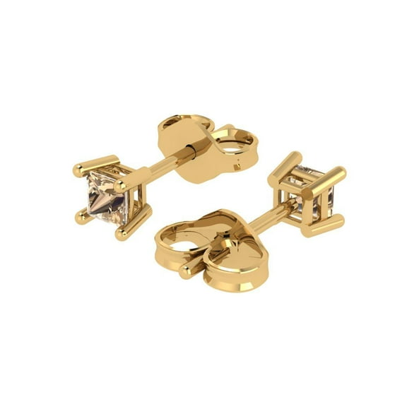 0.5 Ct Princess Cut Studs Yellow Moissanite 14K Yellow Solid Solid Gold Everyday Dainty Earrings Push Back