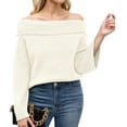 thumbnail image 2 of Women Off the Shoulder Sweater Long Sleeve Tops 2025 Fall Loose Knit Pullover Sweaters Winter Clothes White L, 2 of 8