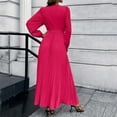 thumbnail image 4 of Lisingtool Dresses for Women 2023 Autumn And Winter Women's Long Sleeved V Neck Dress Pleated A Line Skirt in The Long Casual Skirt Homecoming Dresses Hot Pink, 4 of 6