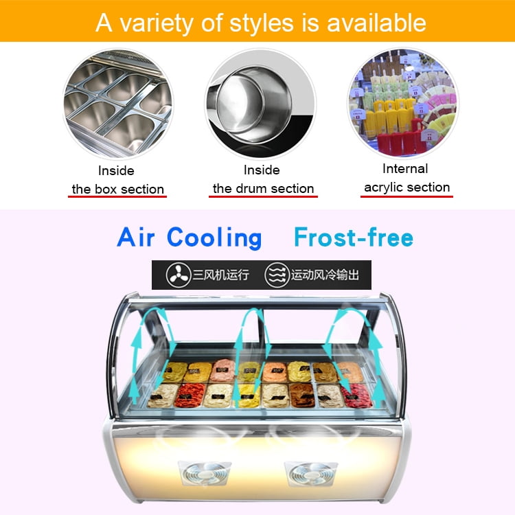 Kolice Commercial 16 Pans Gelato Showcase Display Freezer, Ice Cream Showcase, Ice cream Display Freezer-Auto Defrost, Anti-fog Glass, Cooling Air Convection