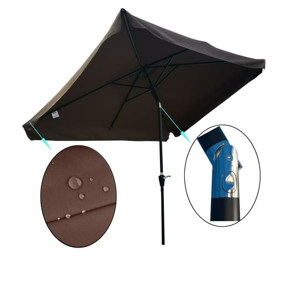10 x 6.5ft Rectangular Patio Umbrella Outdoor Market Umbrellas with Crank and Push Button Tilt for Garden Swimming Pool Market
