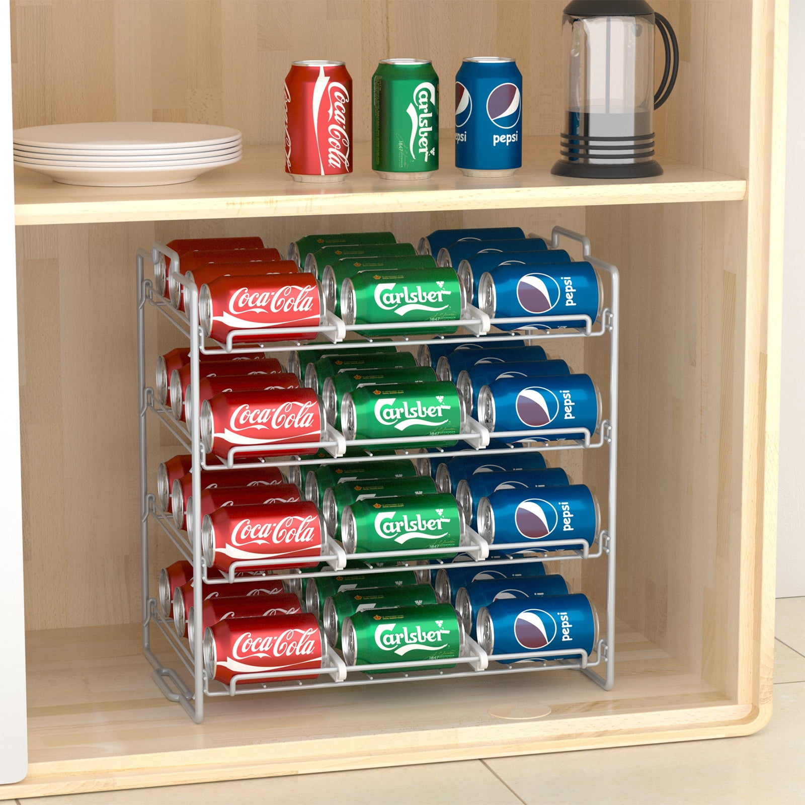 stusgo 4 Tiers Stackable Can Rack Organizer for up to 48 Cans for Kitchen Cabinet and Pantry (Silver)