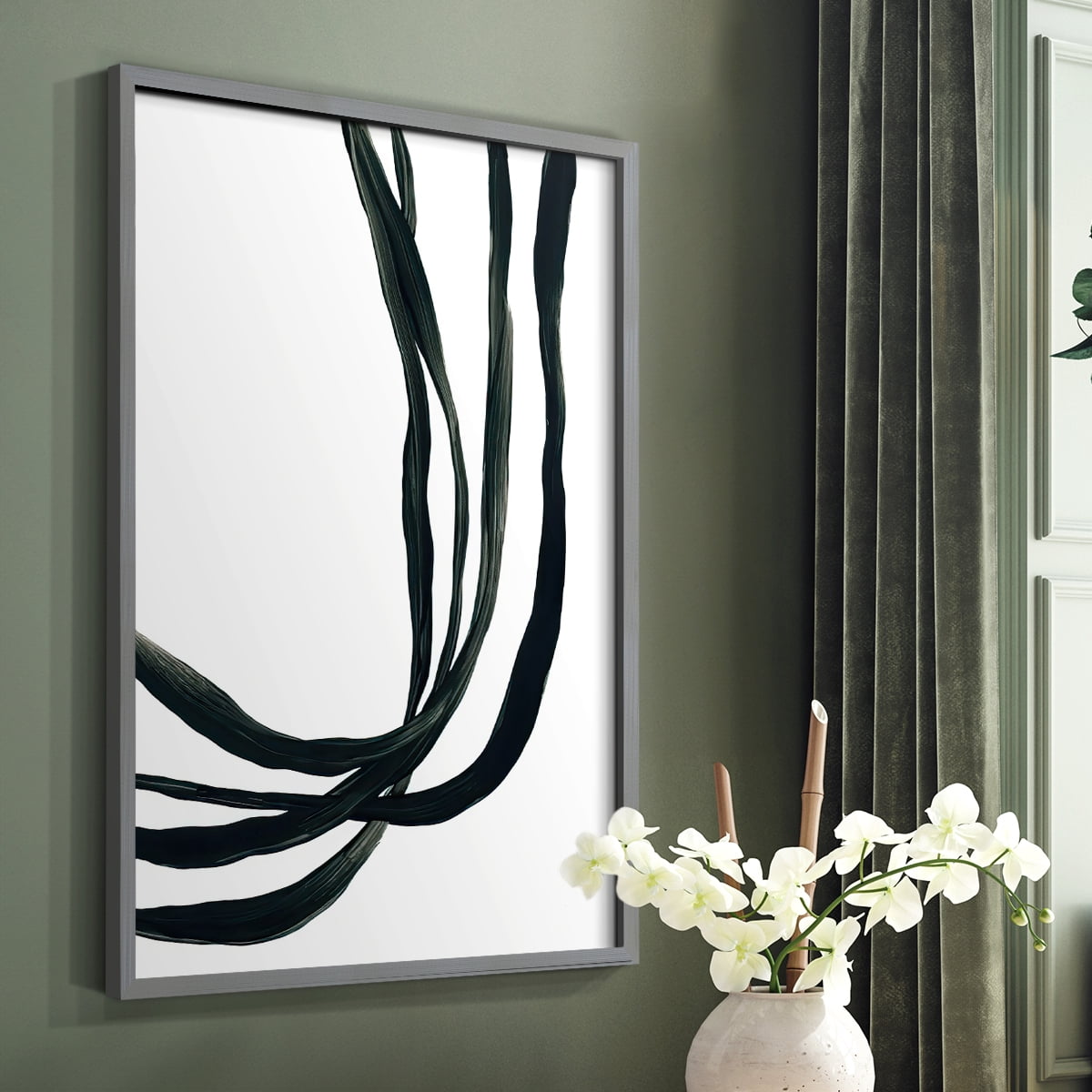 Onyx Ribbon I in Gray Solid Wood 11 x 14 Framed Print