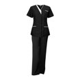 thumbnail image 3 of Uniformes de enfermería, conjuntos de batas para mujer, disfraz de enfermera cómodo para médico, pantalones deportivos superiores para esteticista de Negro Yinane Uniforme de enfermera, 3 of 8