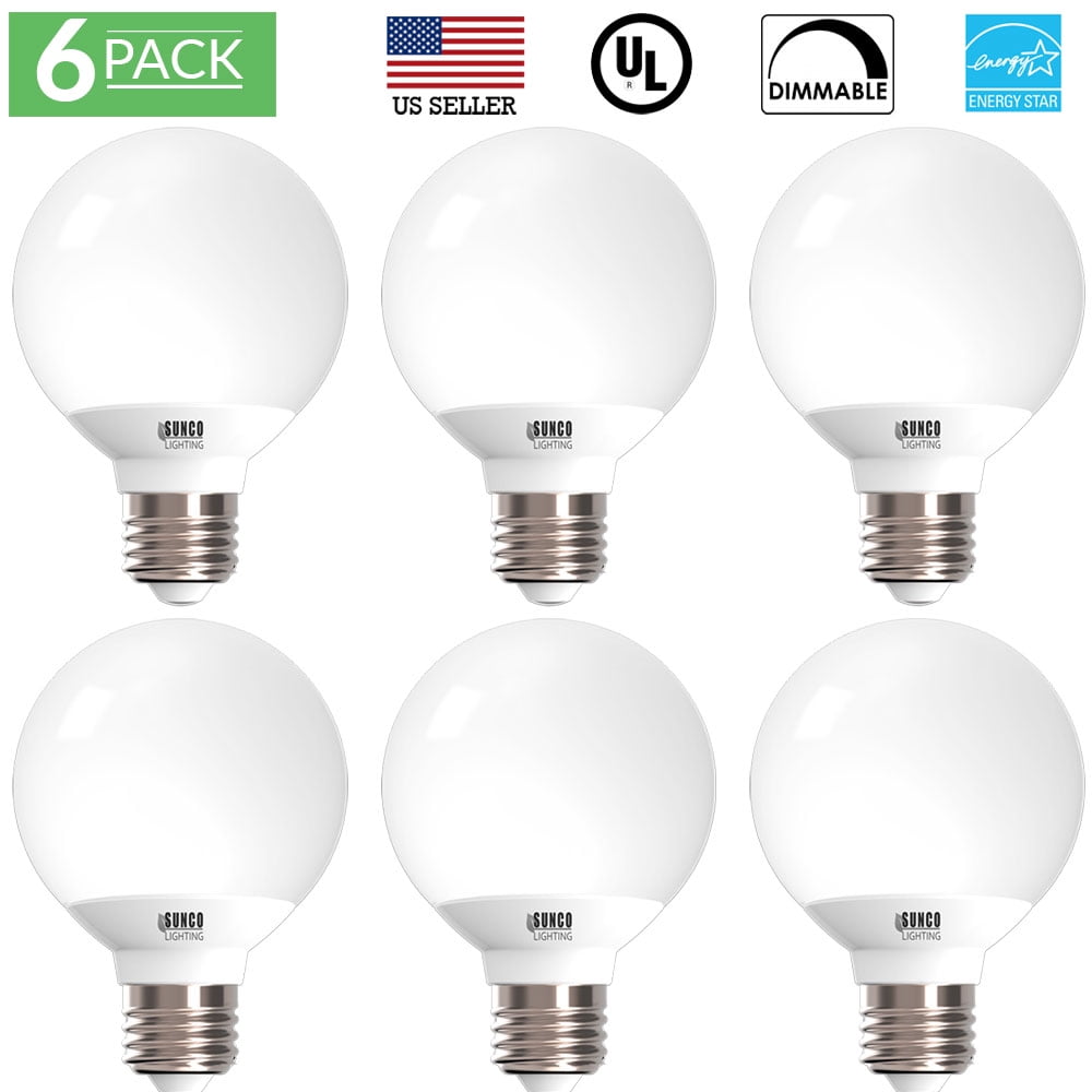 Sunco Lighting 6 Pack G25 Dimmable LED Vanity Light Bulb ...