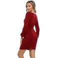 thumbnail image 3 of HA-EMORE Surplice Neck Long Sleeve Casual Winter Party Wedding Guest Thanksgiving Day Bodycon Pencil Mini Dress for Women, 3 of 9