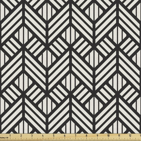 Lattice Upholstery Fabric by the Yard, Repeating Modern Geometric Lattice Ornate Graphic Grid Mesh Tiles Mosaic Print, Decorative Fabric for DIY and Home Accents, 1 Yard, Black and Ivory by Ambesonne