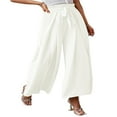 thumbnail image 3 of Women Loose Pants Belted Long Trousers Summer Ladies Leisure Solid Color High Waist Ruched Beach Wide Leg Pants, 3 of 5