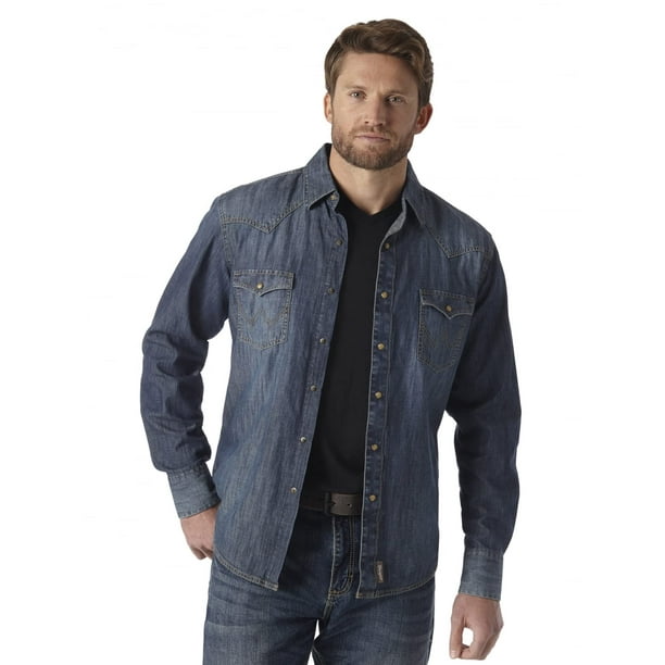 Camisa Wrangler, estilo retro, manga larga, manga larga, vaquera azul