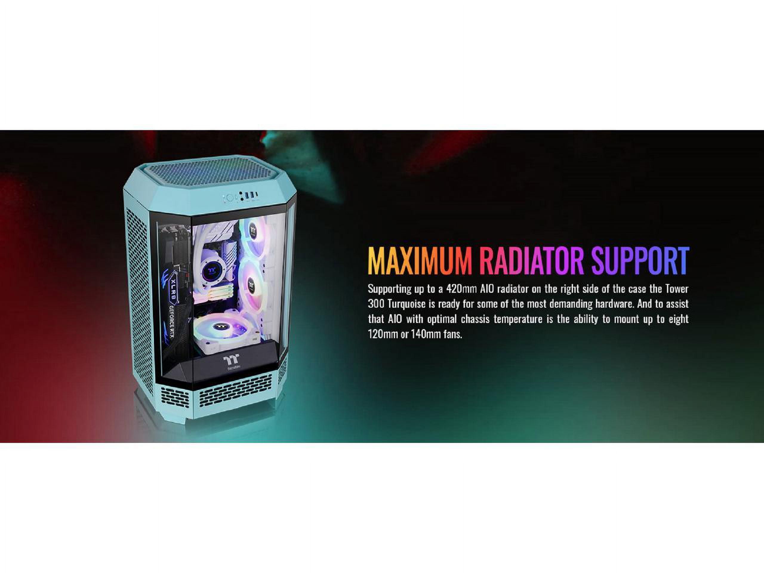 Thermaltake Tower 300 Turquoise Micro-ATX Case; 2x140mm CT Fan Included; Support Up to 420mm Radiator; Horizontal display capable with optional Chassis Stand Kit/Optional LCD Kit; CA-1Y4-00SBWN-00
