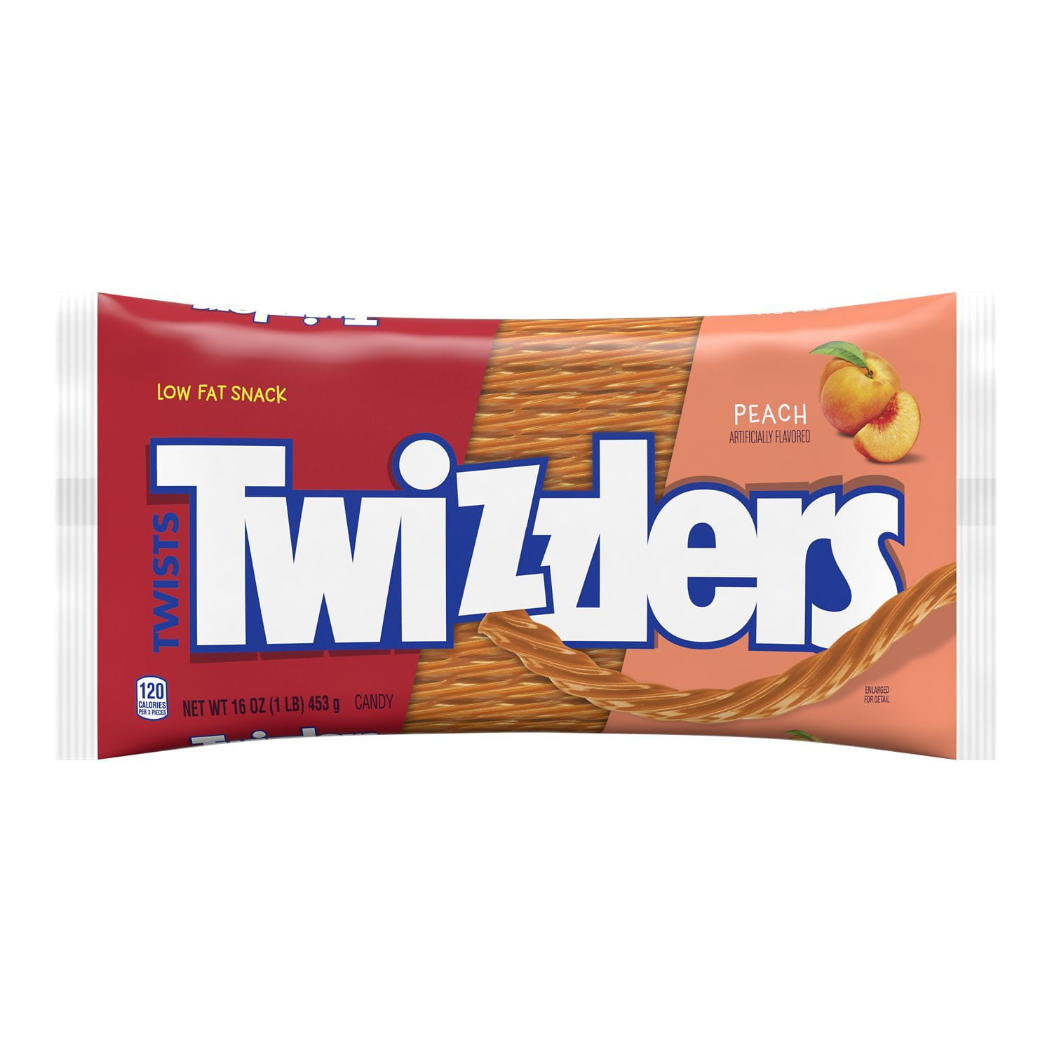 TWIZZLERS, Twists Peach Flavored Chewy Candy, Low Fat Snack, 16 oz, Bag