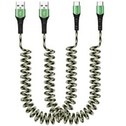 2Pack Coiled USB A to USB C Cable Fast Charger Cord for iPhone 15, iPhone 15 Pro, iPhone 15 Pro Max, iPhone 15 Plus, iPhone 16, iPhone 16 Pro, iPhone 16 Pro Max