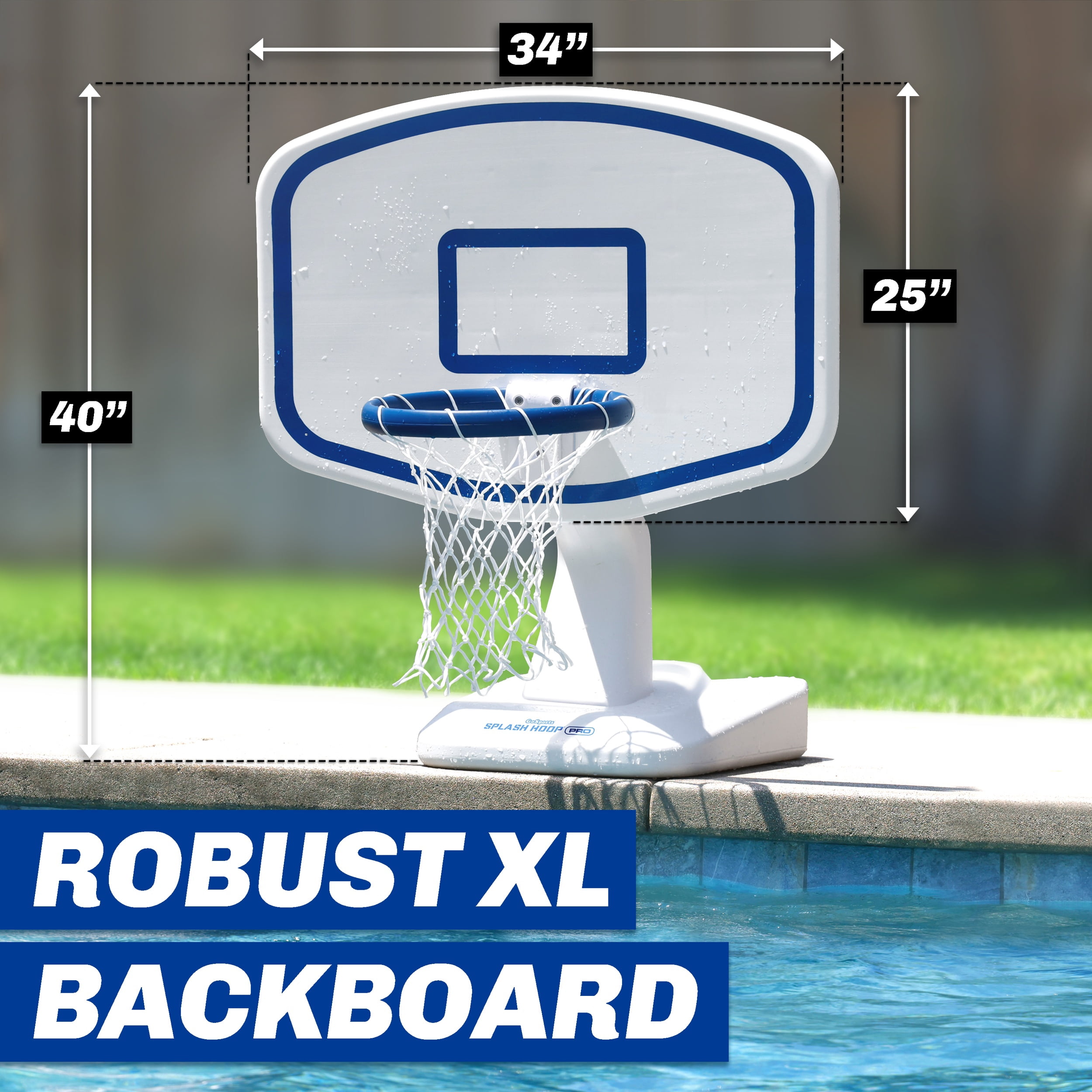 GoSports Splash Hoop PRO Swimming Pool Basketball Game - Includes Poolside Water Basketball Hoop, 2 Balls and Pump - White
