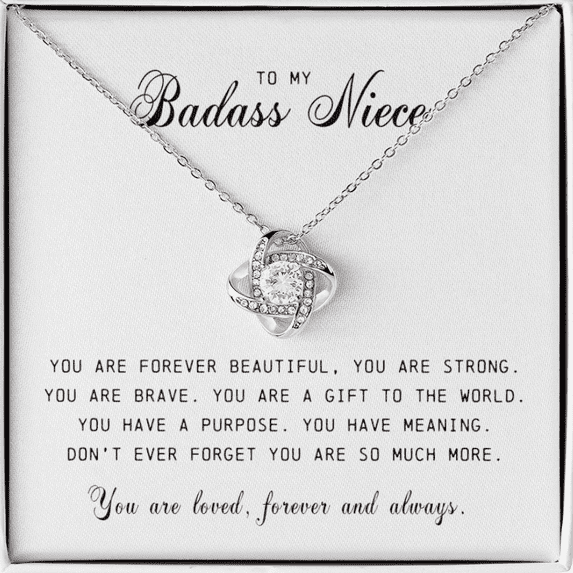 To My Badass Niece Love Knot Necklace Gift, Unique Jewelry Pendant for Women, Graduation Christmas Birthday Present Ideas From Aunt and Uncle