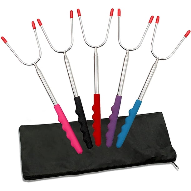 Palitos para asar malvaviscos, 5 unidades, extralargos, 29,5 cm, de acero inoxidable, telescópicos, para perritos calientes, brochetas para ahumar, tenedores de barbacoa seguros para niños para