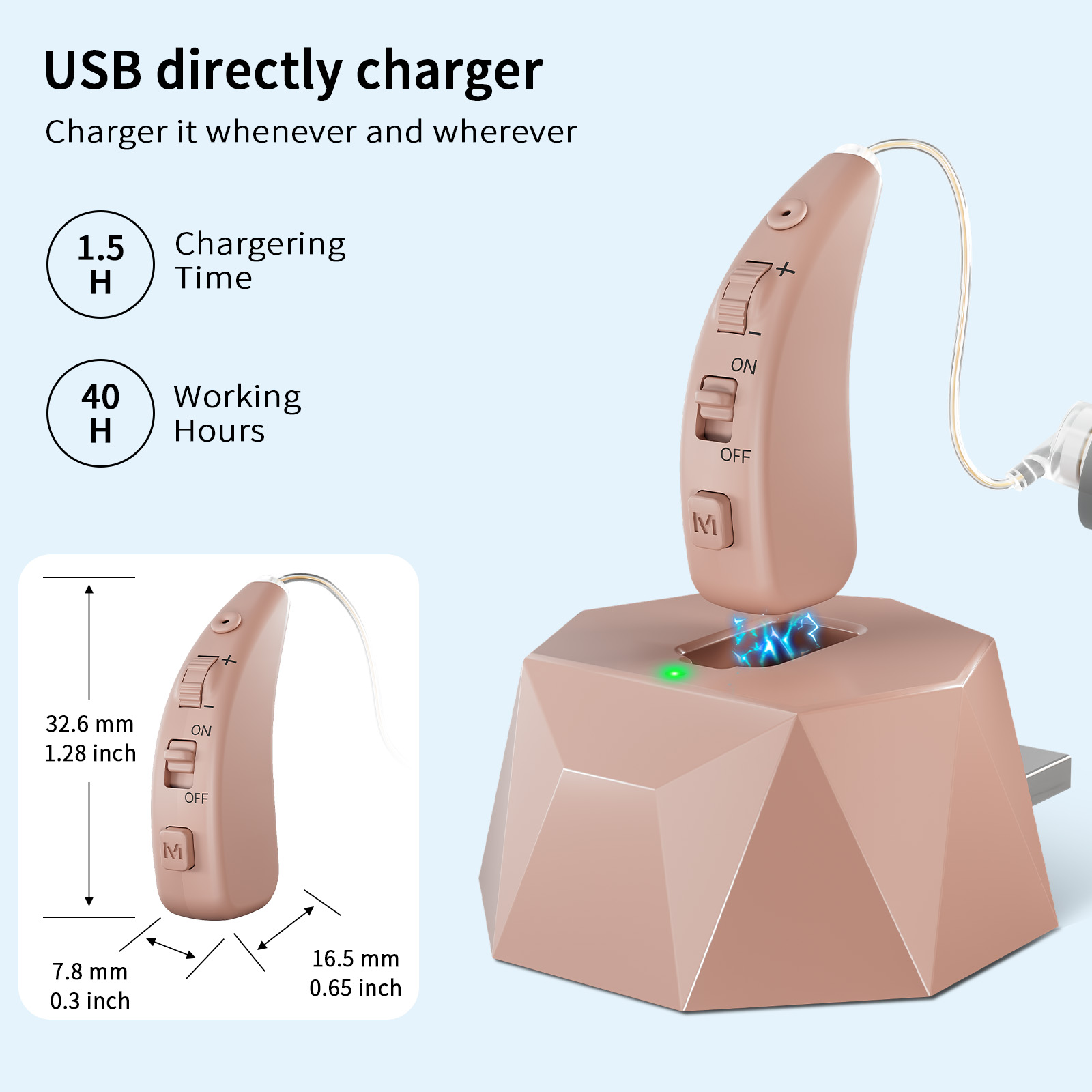 Delmicure Hearing Aids for Seniors with Charging Base, 8-Level Volume, Rechargeable, Digital, VHP-1504 Beige, Single