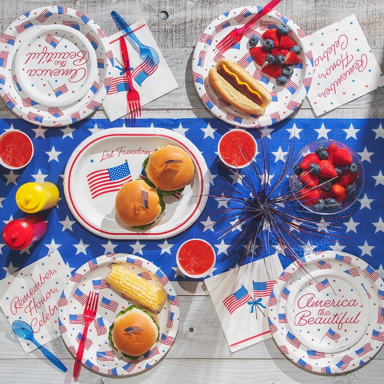 Patriotic Oval Disposable Plates, Red/White/Blue Flag, 9.25