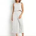 thumbnail image 4 of Htigea Clearance Two Piece Sets for Women Summer Outfits Lounge Sets Mock Neck Tops Wide Leg Crop Pants Vacation Travel Outfits Fall Savings White,M, 4 of 7