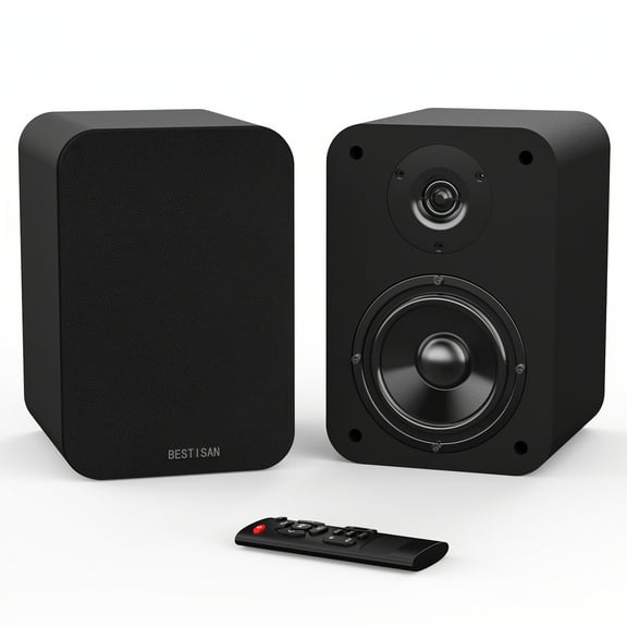 Vizlon Commerce 50W Passive Bookshelf Speakers, Home Stereo Speakers With 4 Inch Woofer, Optical/Line In/BT 5, 0/USB/Sub Out Inputs, Passive Surround, Professtional Speakers For PC/Gaming/Turntable