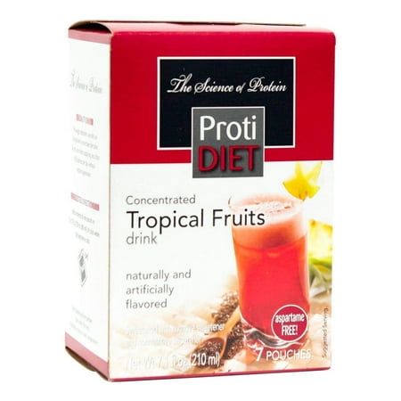 ProtiDiet Liquid Concentrate - Tropical Fruit - 7/Box - High Protein 15g - Fat Free - Low