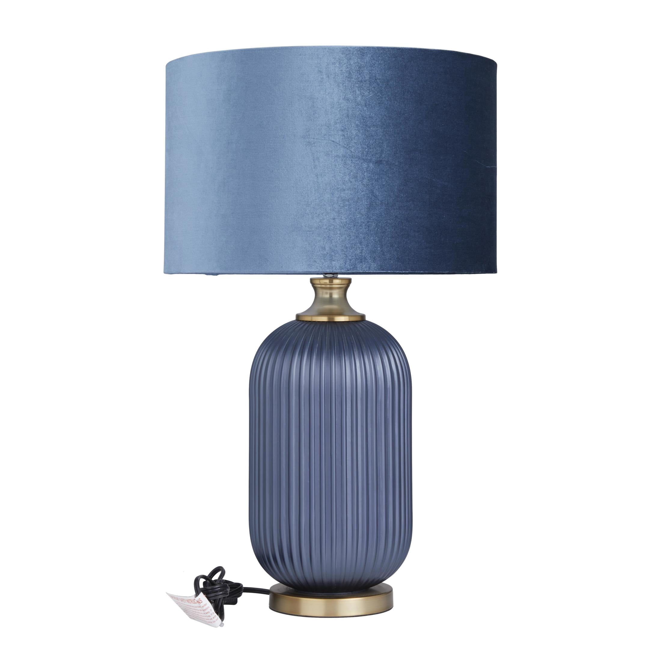 DecMode 26" Ribbed Blue Table Lamp with Blue Velvet Shade