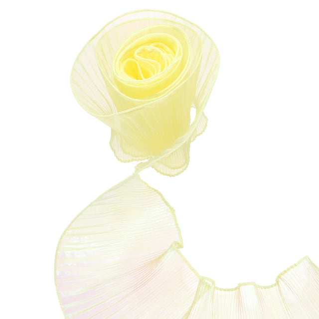 Uxcell 5.5" x 5.5 Yards Borde de Organza con Volantes Plisados Iridiscente Cinta de Encaje para Manualidades DIY Vestido Ropa Regalo Decoración del Hogar, Amarillo