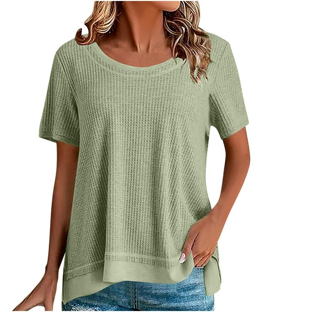 Posijego T-Shirts Oversize pour Femmes Manches Courtes Col Rond Hauts d'Été Décontractés Chemise Ample Tendance Blouses