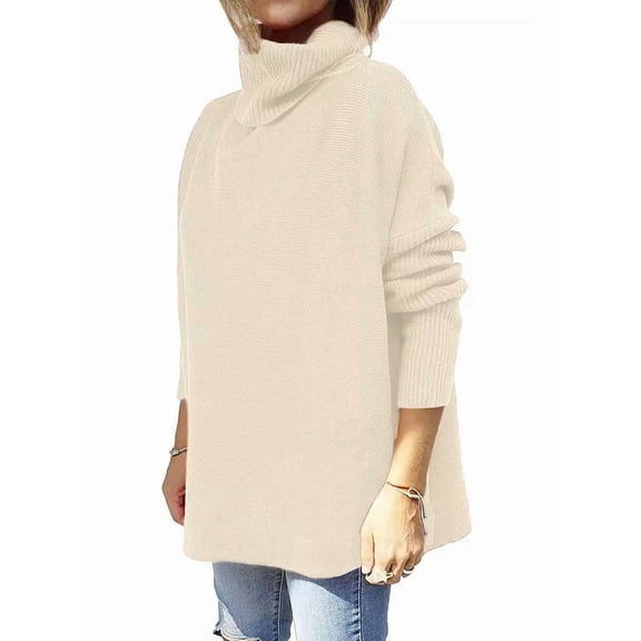 Women'S Turtle-Neck Oversized Sweaters Long Batwing Sleeve Spilt Hem Tunic Pullover Knit Tops L