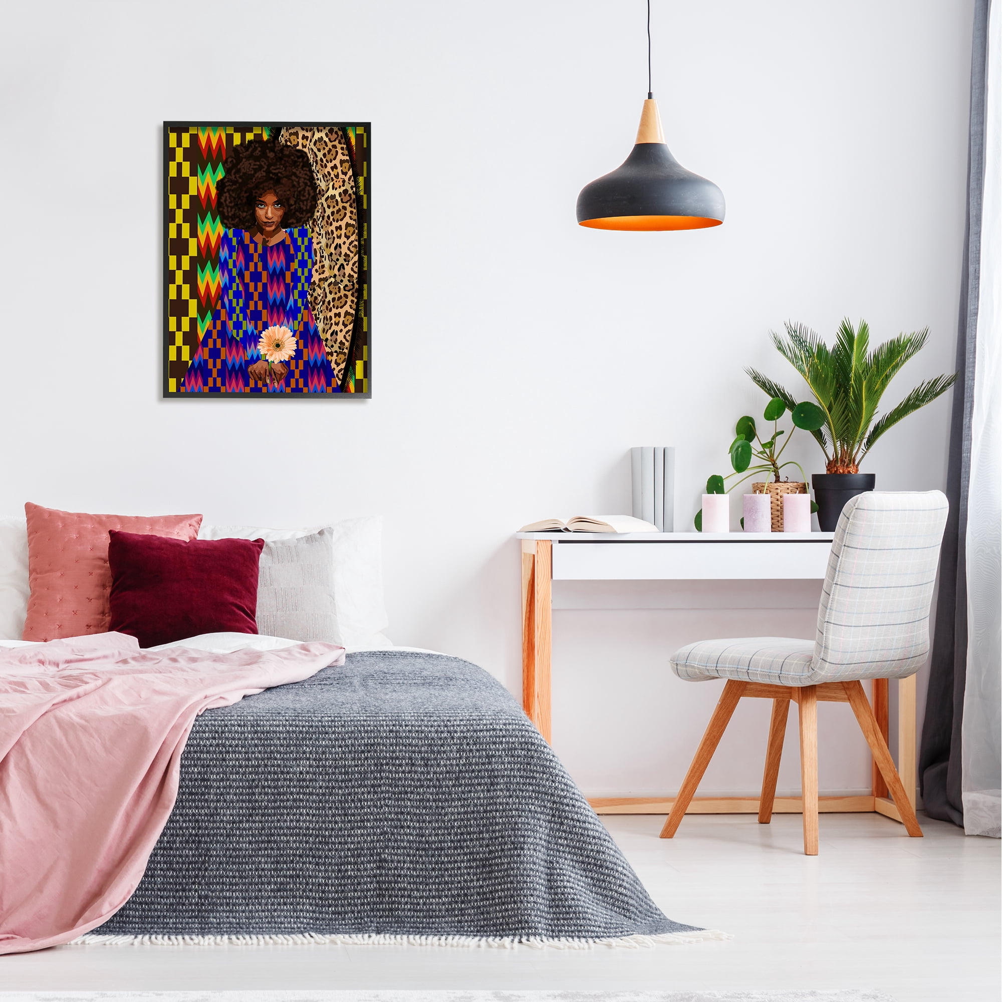 Stupell Industries Leopard Zigzag Abstract Pattern Woman Holding Flower, 24 x 30, Design by Lynnda Rakos