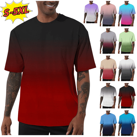 Utoimkio Summer Gradient Color Short Sleeve T Shirts for Men Casual Crewneck Tee Tops Comfy Breathable Pullover Blouses Size S-5XL