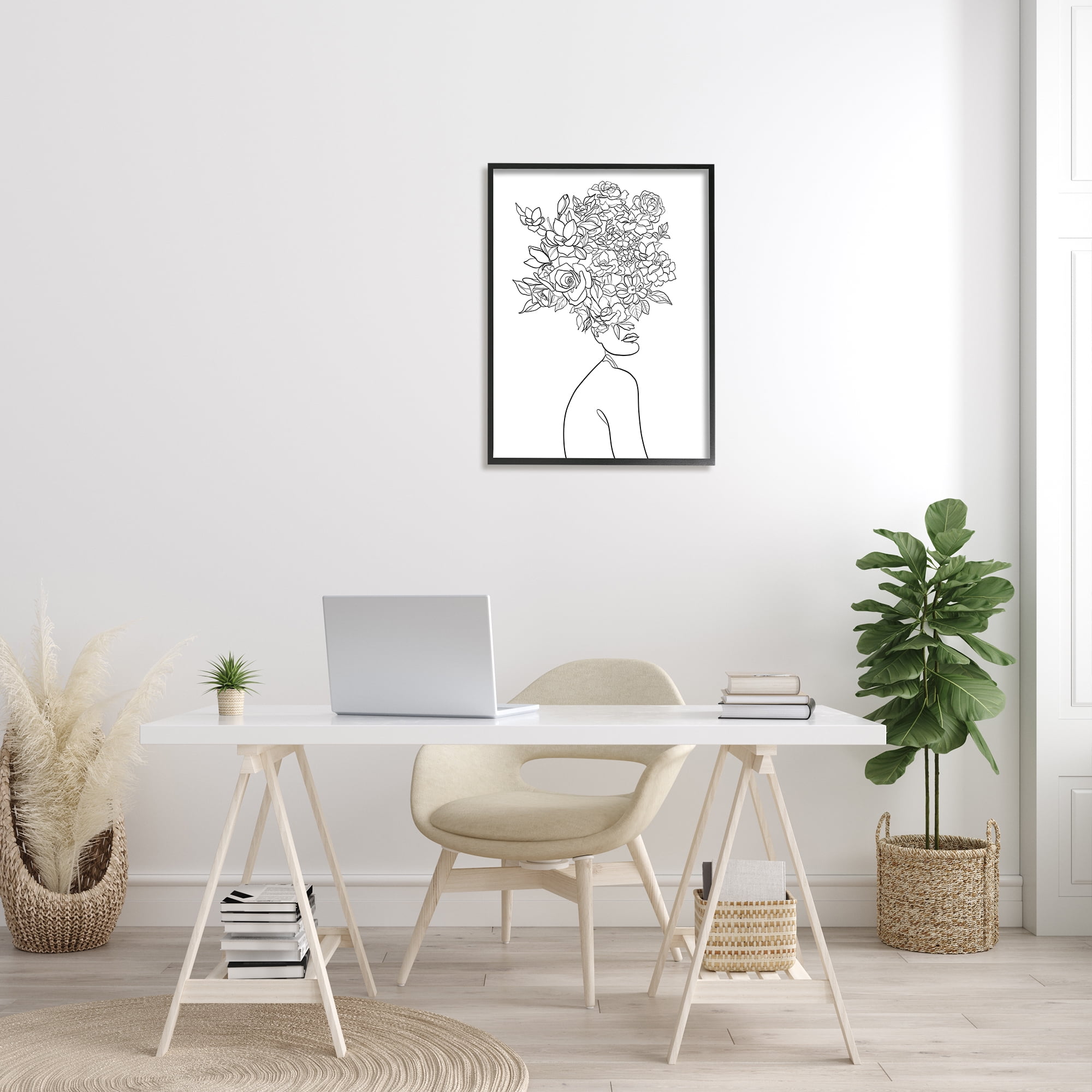 Stupell Home Décor Industries Slouching Woman Elegant Bouquet Hair Minimal Linework, 24 x 30, Designed by Ros Ruseva