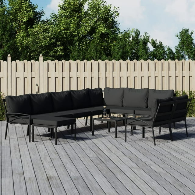 vidaXL Ensemble de Salon de Jardin 11 Pcs avec Coussins Gris en Acier