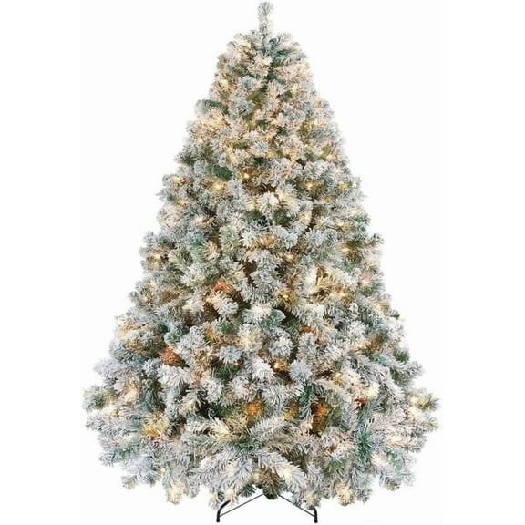IDEALHOUSE 6FT White Christmas Tree Snow Flocked Full Artificial Pine with Metal Stand, Realistic Branch Tips, Indoor Home Holiday Decoration