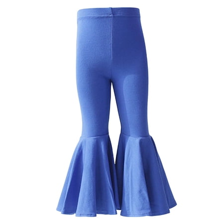 HAYIMI Children Girls Flared Leggings With Ruffle Hem Stretchy Wide Leg Pants Kids Comfortable Playwear And Casual Soft Solid Color Trousers