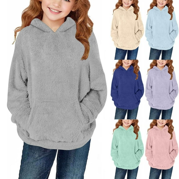 Rvasteizo Girls Fall Winter Hooded Outerwear Casual Solid Long Sleeve Hoodie ,7T
