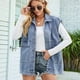 thumbnail image 5 of Chaqueta Vaquera Sin Mangas de Gran Tamaño para Mujer, Chaleco con Botones, Top de Verano, Vaqueros, Chalecos, Tops Azul XL, 5 of 10