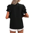 thumbnail image 4 of Gomelly Ladies Tops Plain Solid Color Shirts Loose Blouse Women Elegant Office Tunic Shirt Double Layer Ruffles Short Sleeve Black L, 4 of 5