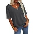 thumbnail image 4 of Endives Women's 3/4 Sleeve Shirts V Neck Loose Fitting Tops Casual Solid Color Tshirts Trendy Basic Tunic Summer Ladies Tops, 4 of 7