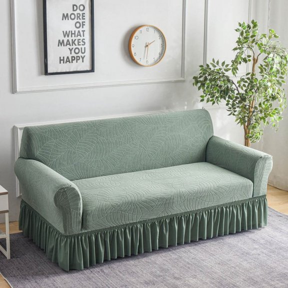 XmhyTop Sofa Cover for sofas Stretch Couch Covers for Living Room Easy Fit Washable Furniture Sofa Protector with Skirt,1 Piece (Green,2 Seat)