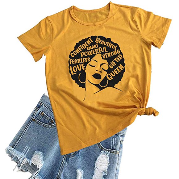 YourTops Afro Powerful Woman T-Shirt Strong Confident Queen T-Shirt (US S, 1-Yellow)