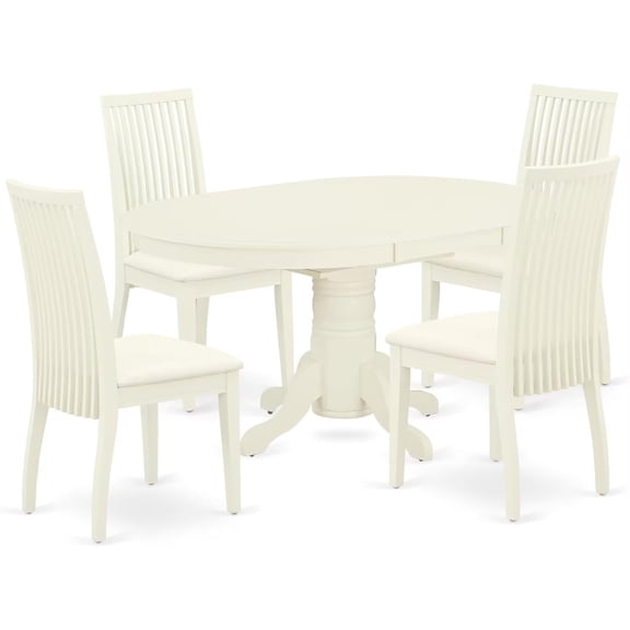 HomeStock 5 Piece Dinette Set for 4 Includes an Oval Dining Room Table with Leaf and 4 Linen Fabric Kitchen Dining Chairs, 42x60 Inch,Linen White