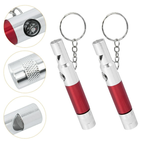 MLINS Red Aluminum Alloy Hiking Flashlight Survival Whistle Keychain with Compass for Outdoor Use 2pcs