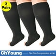 thumbnail image 1 of 2Pack 4XL Toeless Compression Socks Unisex Extra Wide Calf Open Toe Support Circulation 20-30 mmHg Knee High for Fatigue Pain Leg Swelling Soothing Comfy Gradient Support Prevents Edema B, 1 of 10