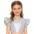 thumbnail image 3 of iiniim Girls Sparkle Sequin Dance Shirt Ruffle Sleeveless Crop Top For Jazz Hip-hop Stage Performance Silver 12, 3 of 7