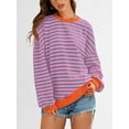 thumbnail image 4 of PRETTYGARDEN Womens Striped Oversized Sweatshirt Color Block Crew Neck Long Sleeve Casual Loose Pullover Top Y2K Clothes, 4 of 9