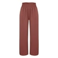 thumbnail image 3 of Red Women's Casual Pants, Women Linen Palazzo Pants Wide Leg High Waist Summer Casual Boho Trousers Travel Vacation Outfits,Women's Casual Pants 3XL, 3 of 4